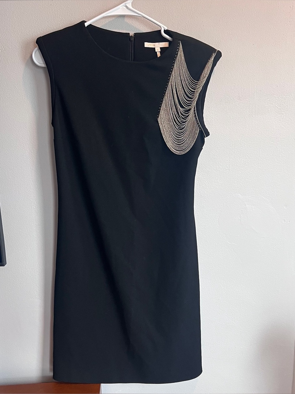 Maje Black Sheath Dress Chain Detail Padded Shoulders 2